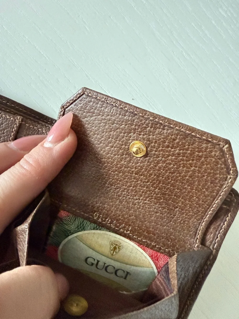 Gucci Beige & Brown Monogram Card Holder with Gold Accent wallet